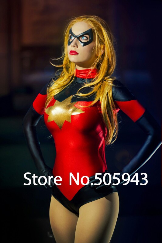 Free Shipping DHL Moonstone Ms Marvel Dark Avenger Zentai Catsuit Costume Shiny Metallic Super Hero Cosplay Halloween Costume (2)